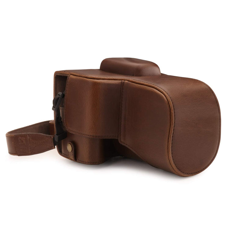 MegaGear MG1608 Ever Ready Leather Camera Case compatible with Canon EOS Rebel T7 (18-55mm), 2000D (18-55mm) - Dark Brown