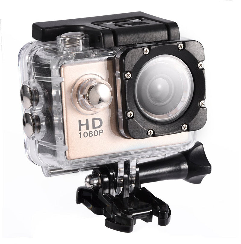 [AUSTRALIA] - Action Camera 12MP Waterproof 30m Outdoor Sports Video DV Camera 1080P Full HD LCD Mini Camcorder with 900mAh Rechargeable Batteries and Mounting Accessories Kits(Gold) Gold 