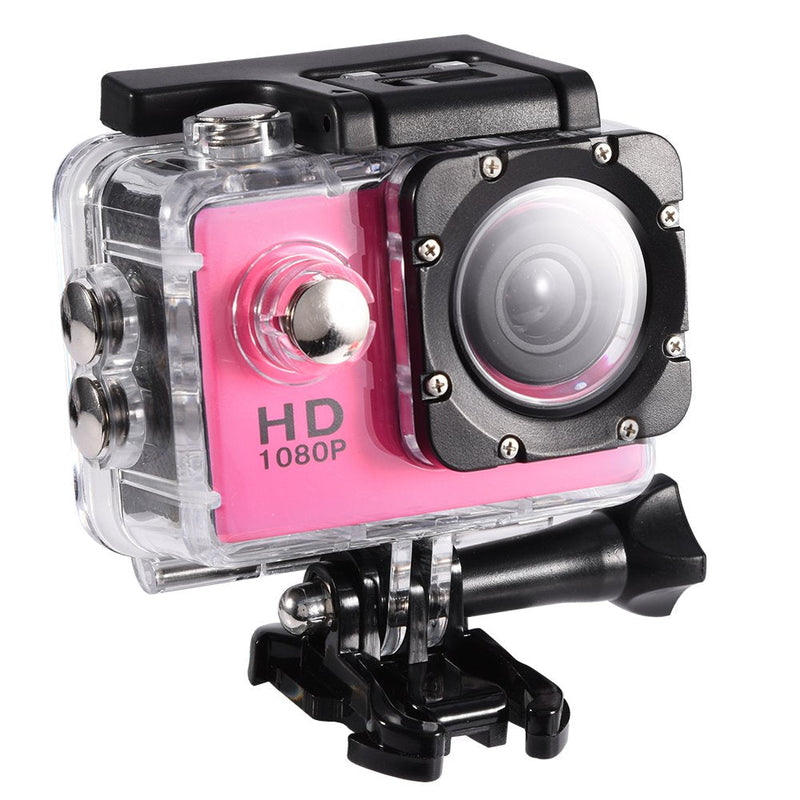 Action Camera 12MP Waterproof 30m Outdoor Sports Video DV Camera 1080P Full HD LCD Mini Camcorder with 900mAh Rechargeable Batteries and Mounting Accessories Kits(Pink) Pink