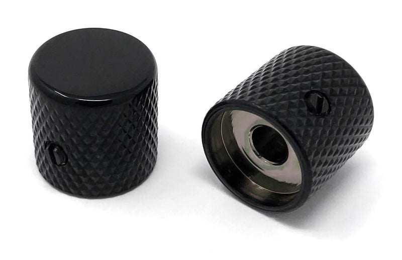 Vintage Forge Black Metal Flat Top Barrel Knobs for Electric Guitar and Bass (Set of 2) 6mm Shaft with Set Screw BK30M-BLK