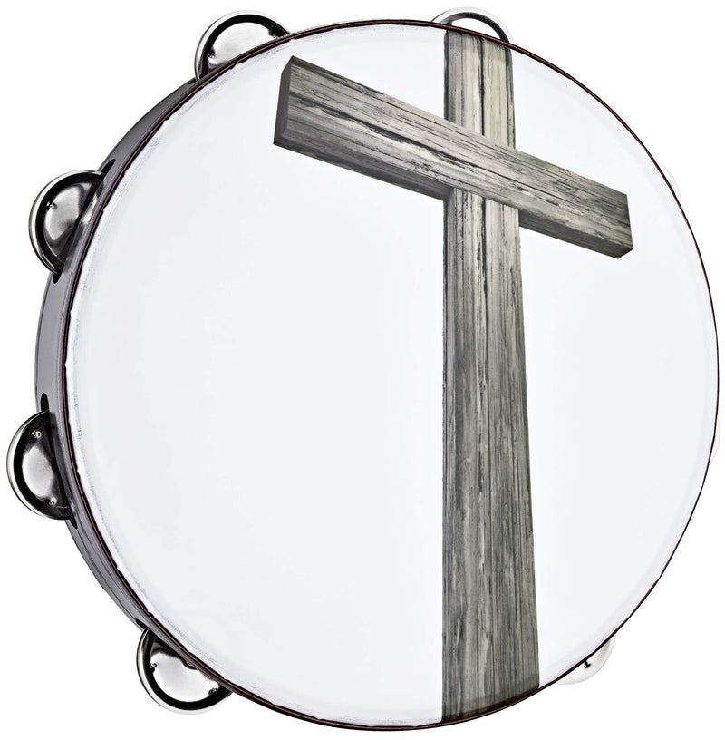 Meinl Percussion Gospel Praise & Worship Church Tambourine Steel Made in China-Durable Composite Frame, Image, Cross, Single Row Jingles (CHT1C)