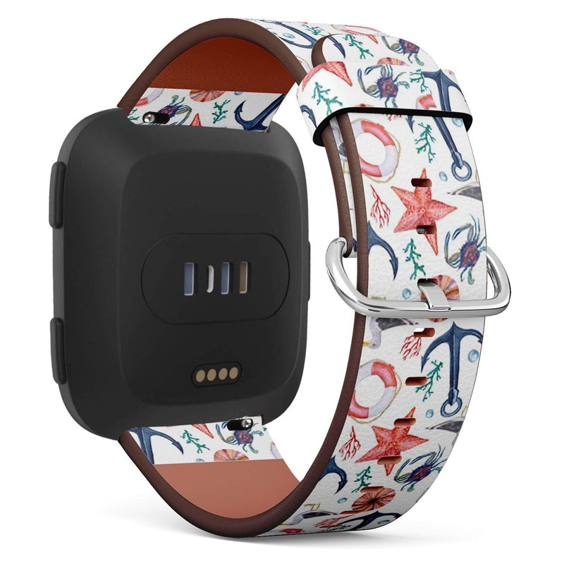 Compatible with Fitbit Versa, Versa 2, Versa Lite - Quick Release Leather Wristband Bracelet Replacement Accessory Band - Watercoloring Anchor