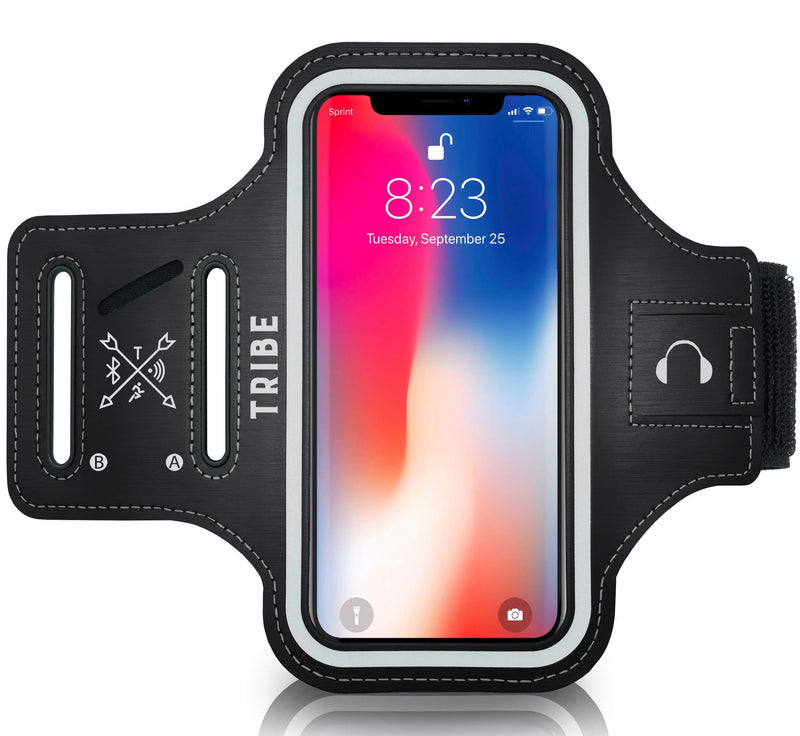TRIBE Water Resistant Cell Phone Armband Case Running Holder for iPhone Pro Max Plus Mini SE (12/11/X/XS/XR/8/7/6/5) Galaxy S Ultra Plus Lite Edge Note (21/20/10/9/8/7/6/5) Adjustable Strap Pocket Key Black L: iPhone+/Pro Max/XR/XS Max/Galaxy+/Ultra/Note