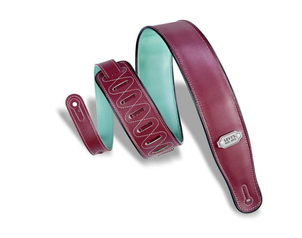 Levy's Leathers 2.75" Vinyl Guitar Strap Reversible Vinyl Design; Burgundy, Seafoam, and Black (M26VP-BRG_SEA) Burgundy, Seafoam, Black