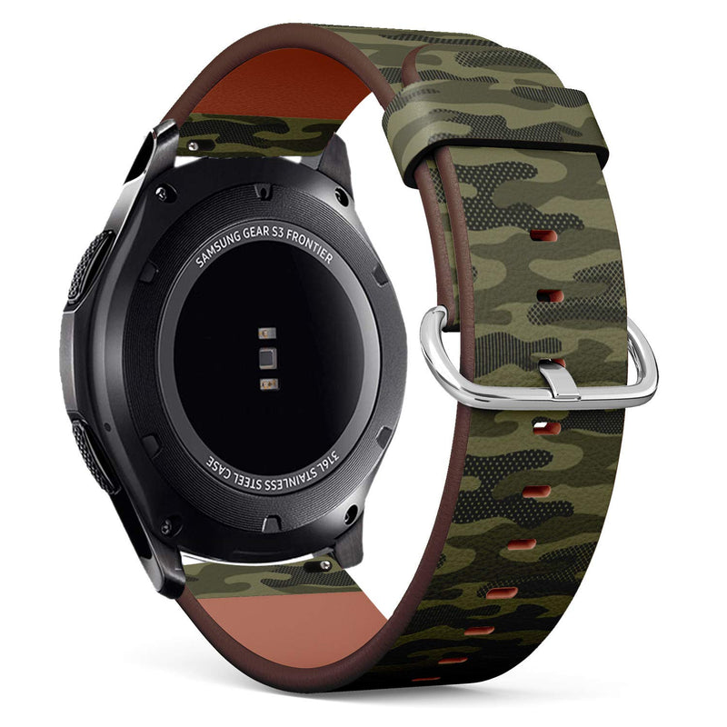 Compatible with Samsung Gear S3 Frontier/Classic - Leather Watch Wrist Band Strap Bracelet with Quick-Release Pins (Jungle Camouflage)