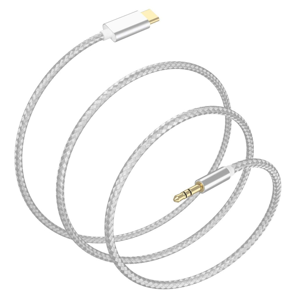 USB C to 3.5mm Car Aux Cable, VIMVIP USB-C to 3.5mm Male to Male Type C 3.5mm Aux Audio Nylon Cord Compatible with Google Pixel 3/3XL/2/2XL, iPad Pro 2018, MacBook Pro, Samsung (Silver)