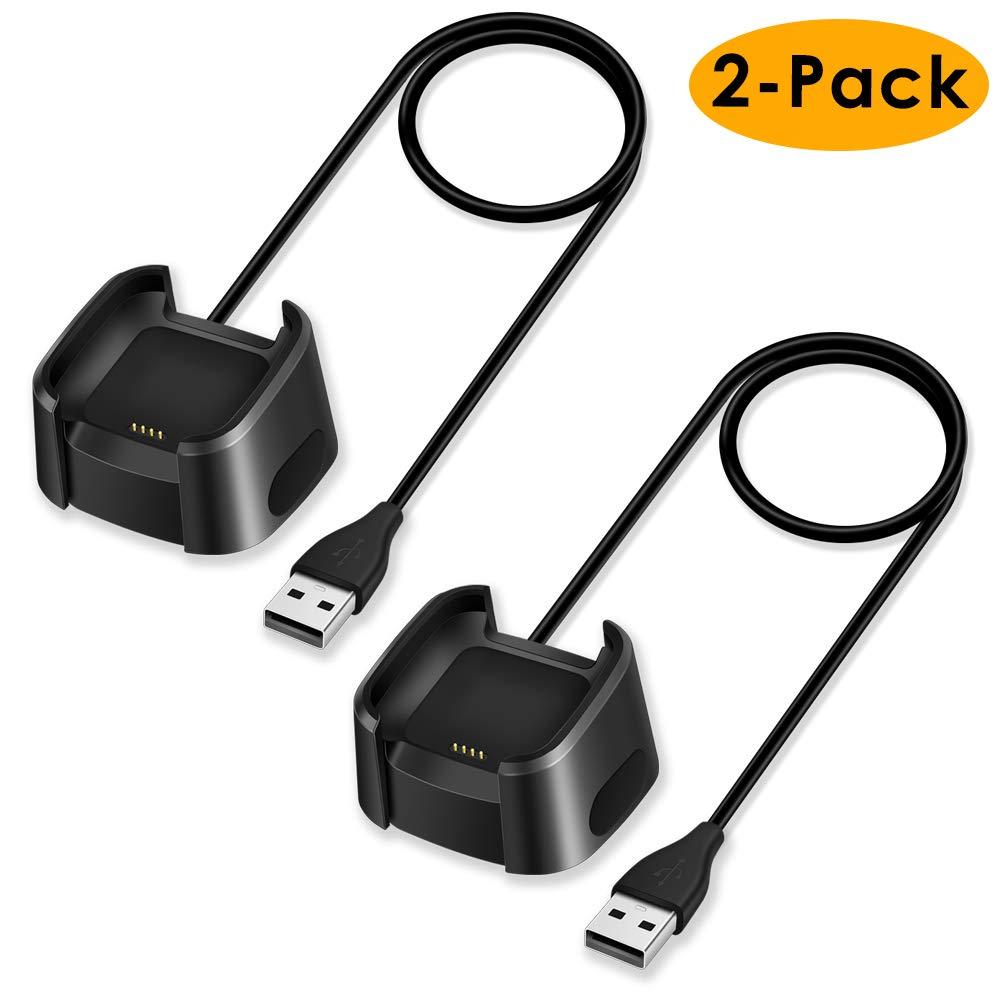 EZCO 2-Pack Charger Compatible with Fitbit Versa / Versa Lite (Not for Versa 2), USB Replacement Charging Cable Dock Stand Station Accessories for Versa Special Edition Smart Watch