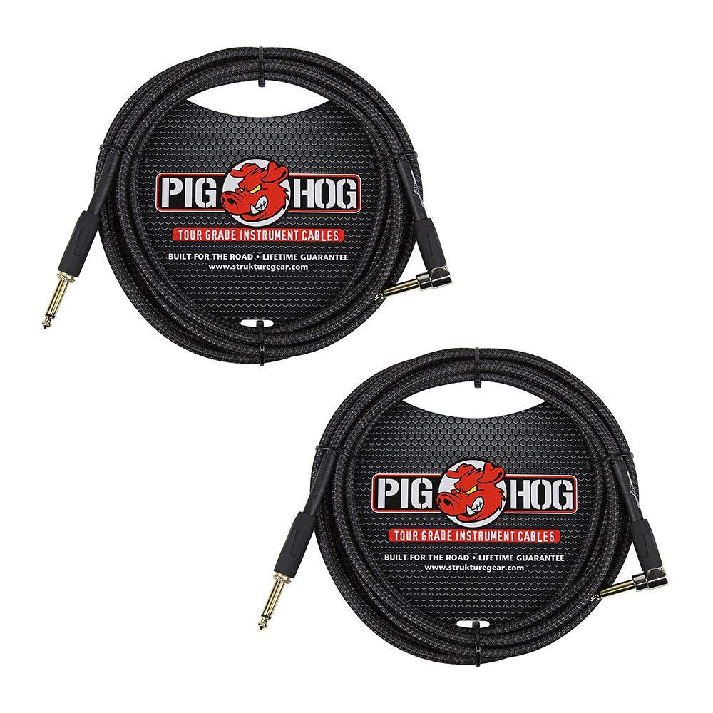 [AUSTRALIA] - Pig Hog PC-H10BKR 1/4" Right-Angle to 1/4" Black Woven Guitar Instrument Cable, 10 Feet (2-Pack) 