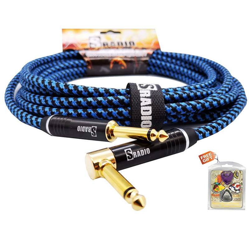 [AUSTRALIA] - SRADIO Guitar Instrument Cable 20 Foot, AMP Cord Right Angle 1/4-Inch TS to Straight 1/4-Inch TS Guitar Cable 20FT with Blue Tweed Cloth for Electric Guitar，Bass，Keyboard Blue Black Angle 