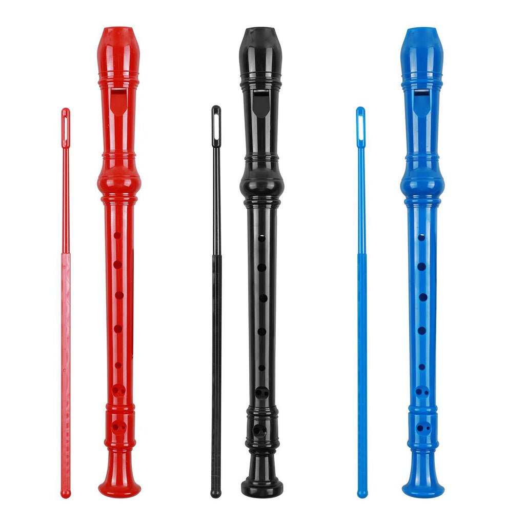 Soprano Recorder Descant Flauta Recorder 8 Hole ABS Clarinet German Style Treble flute C Key for Kids Children With Fingering Chart Instructions with Cleaning Rod Bag 3 Pack
