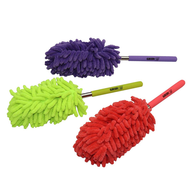 Grip 3pc Telescopic Micro Fiber Duster - Extends 10" to 34" - Traps and Holds Dust Without Harmful Cleaning Chemicals - Cleaning/Dusting Around Home, Office, Vehicle