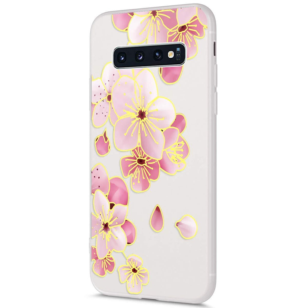 Galaxy S10 Plus Case,Galaxy S10 Plus Cover,Ultra Thin Scrub Embossed Painting Plastic Soft TPU Silicone Rubber Bumper Back Protective Clear Case for Samsung Galaxy S10 Plus,Peach Blossom Peach Blossom