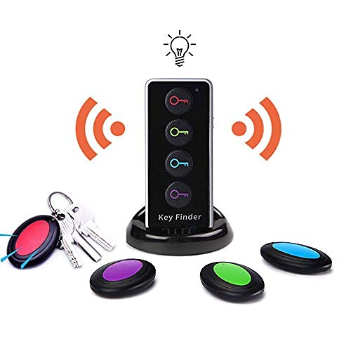 Key Finder, EIRIX Wireless RF Locator Item Tracker with Remote Control for Dogs Cats Luggage Wallet Keys, 1 RF Transmitter and 4 Receivers Black-4 Receivers
