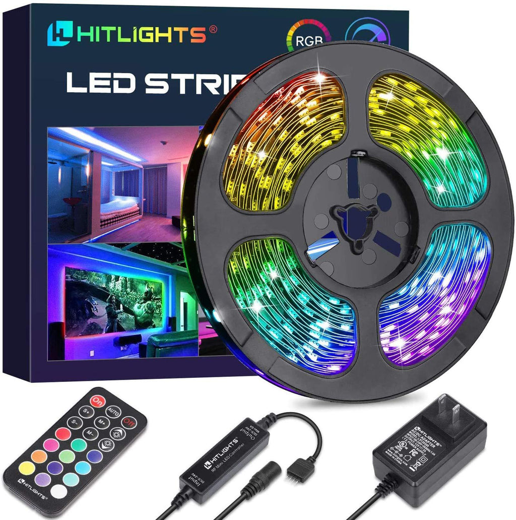 [AUSTRALIA] - 32.8ft LED Strip Lights, HitLights RGB Ultra Brighter Color Changing Led Tape Lights 5050 300 LEDs Flexible Light Strips with RF Remote, UL Power Supply for Home Room Party TV Bedroom 32.8FT 