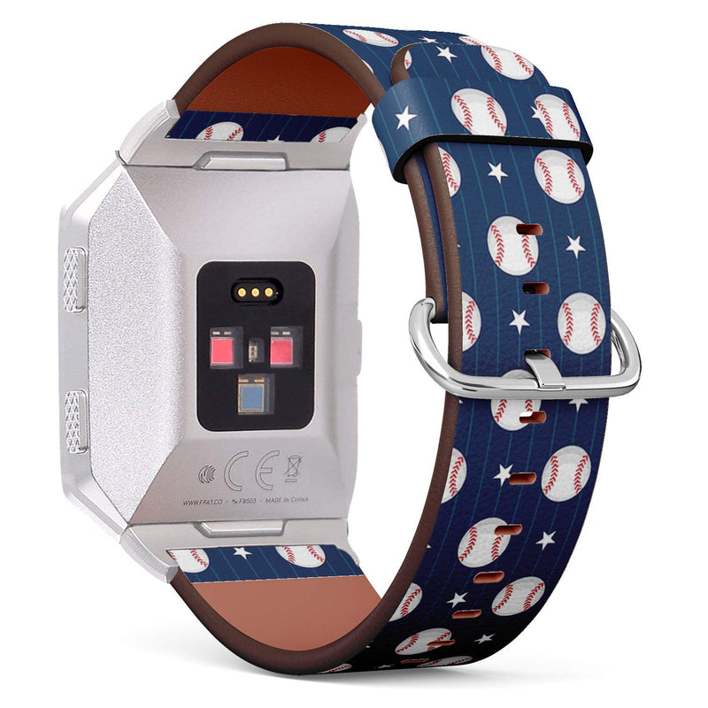 Compatible with Fitbit Ionic Leather Watch Wrist Band Strap Bracelet with Stainless Steel Clasp and Adapters (Baseball Sport)