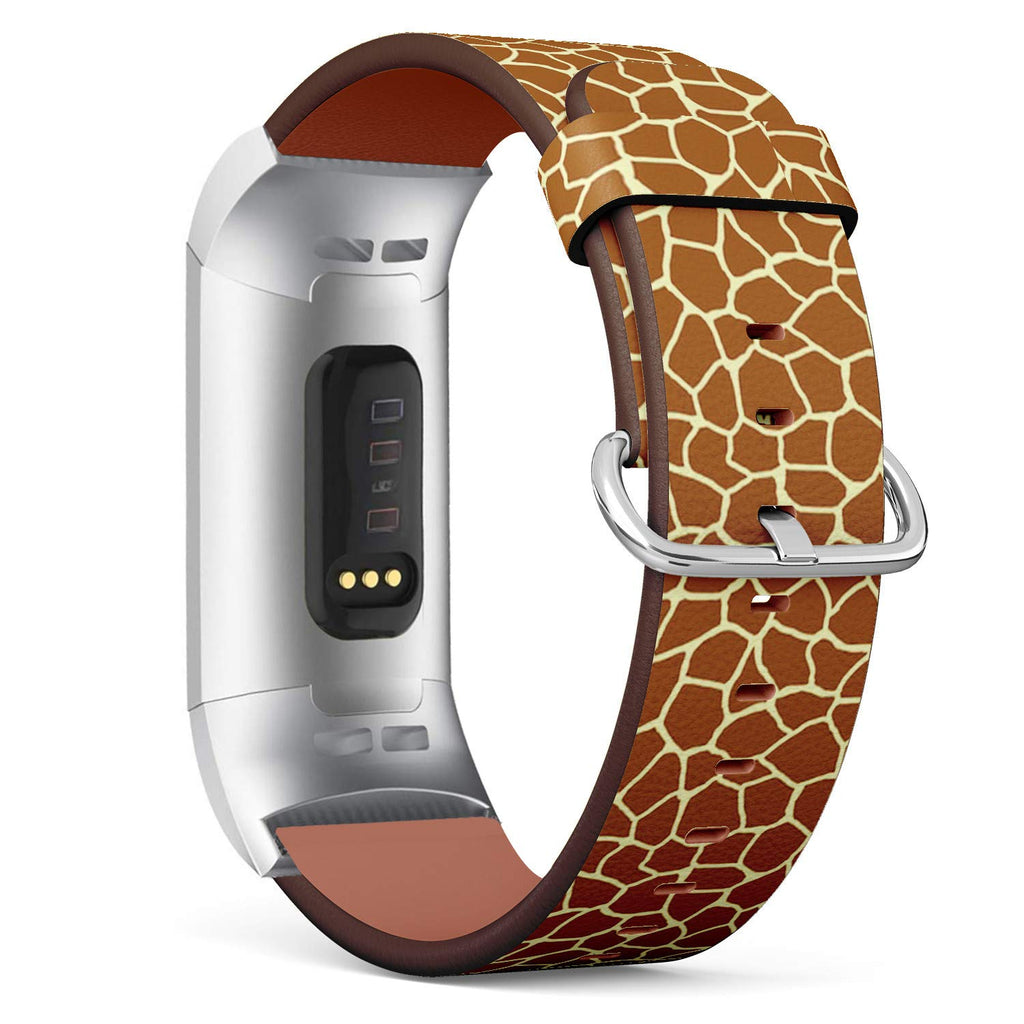 Compatible with Fitbit Charge 4 / Charge 3 / Charge 3 SE - Leather Watch Wrist Band Strap Bracelet with Stainless Steel Adapters (Giraffe)