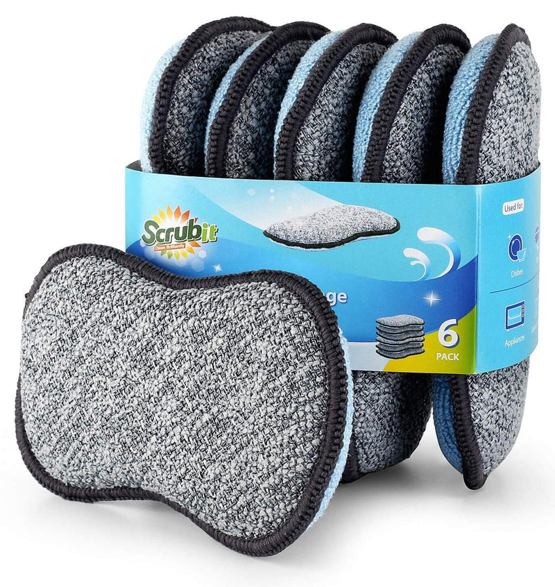 Multi-Purpose Scrub Sponges for Kitchen by Scrub- it - Non-Scratch Microfiber Sponge Along with Heavy Duty Scouring Power - Effortless Cleaning of Dishes, Pots and Pans All at Once (6 Pack , Small) Gray & Blue Small (Pack of 6)