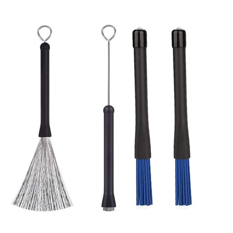 Timiy Drum Brushes Set 1 Pair Retractable Telescopic Brushes and 1 Pair Wire Brushes