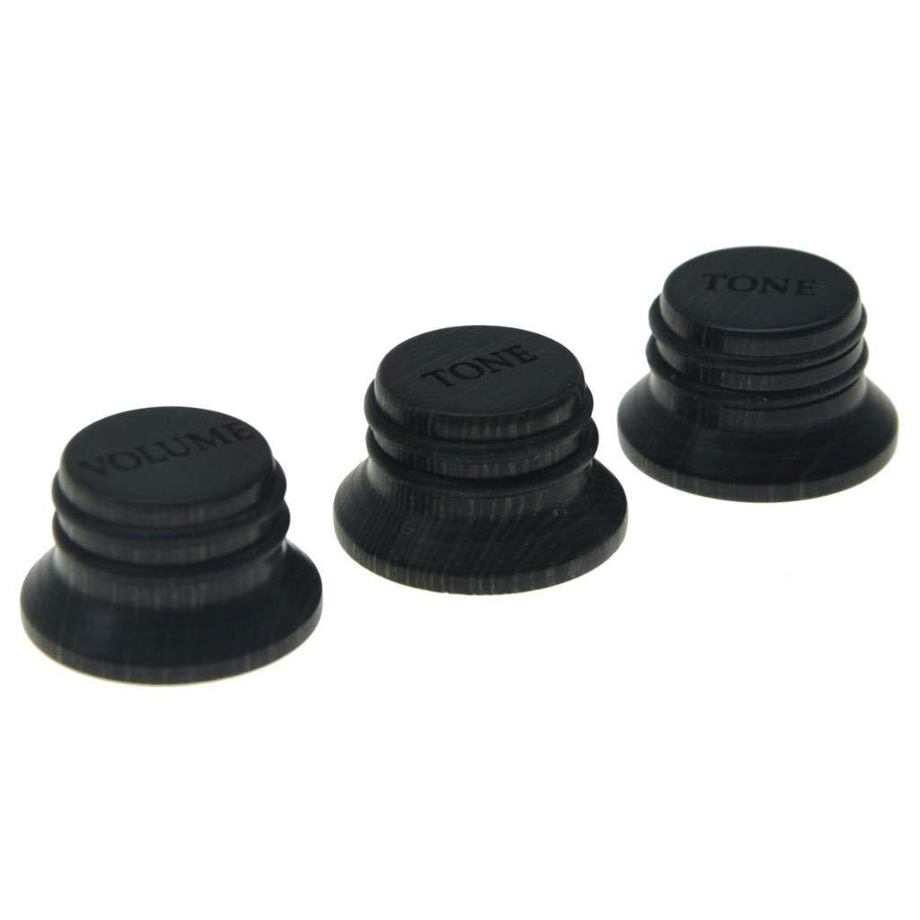 KAISH Black Hard Wood Knobs LP/Strat Style Volume Tone Top Hat Wooden Knobs Bell Knob for Metric 5.8mm Shaft Pots 1*Volume 2*Tone