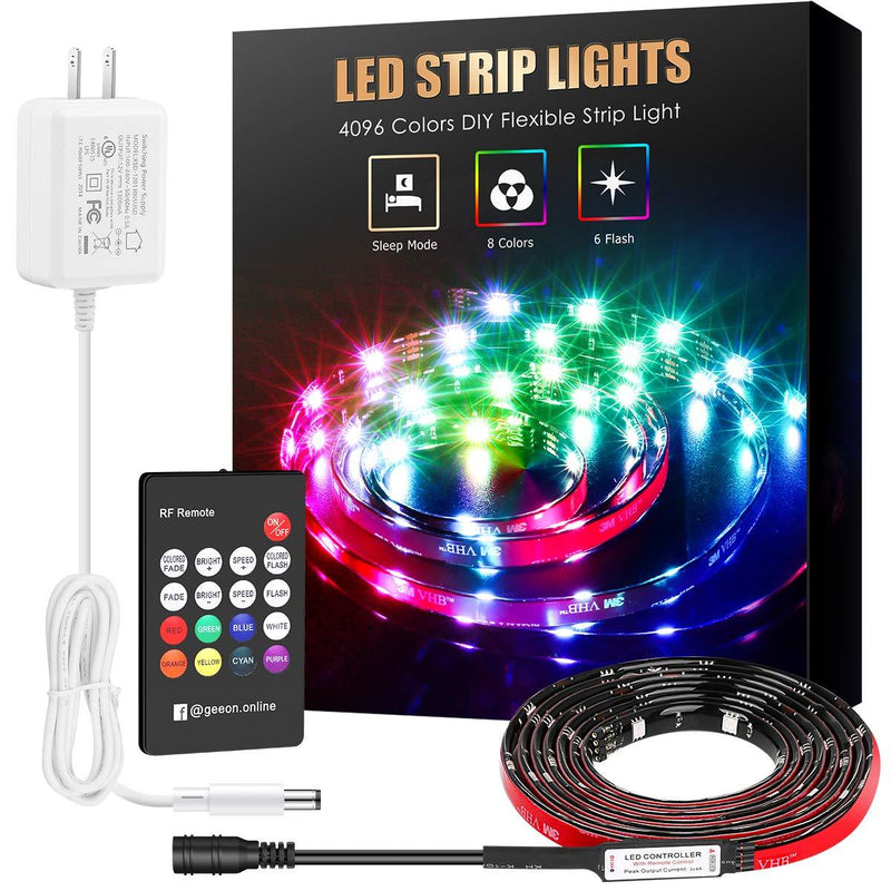 [AUSTRALIA] - Geeon LED Strip Lights Waterproof 2M RGB Color Changing RF Remote Control 5050 SMD UL Listed with 12V Adapter for Room Kitchen Under Cabinets Bed Ambient Lighting Multicolor 