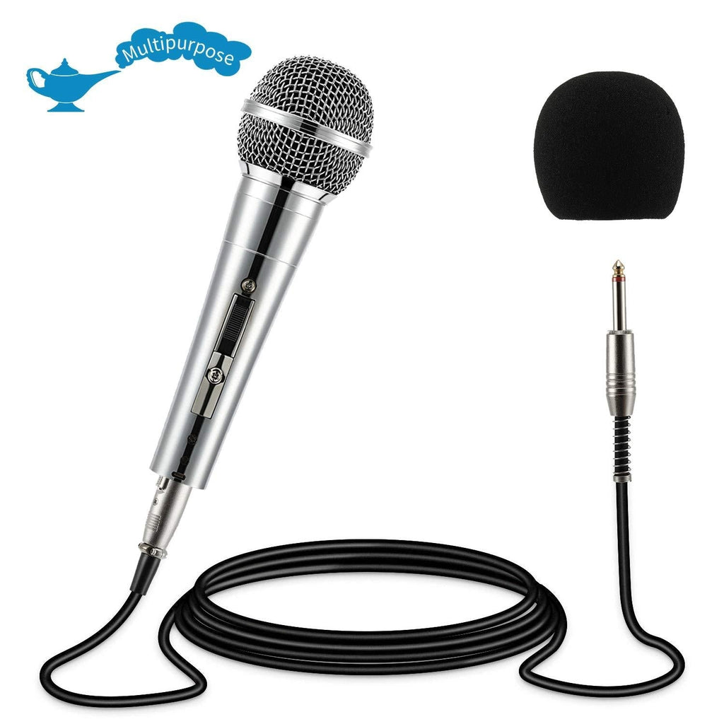 [AUSTRALIA] - Moukey Dynamic Microphone, MWm-3 Multipurpose Metal Wired Cardioid Handheld Mic with Switch 16.40 ft XLR Detachable Cable for Singing, Karaoke Machine, Vocal, Party, Stage, Podcast Silver 