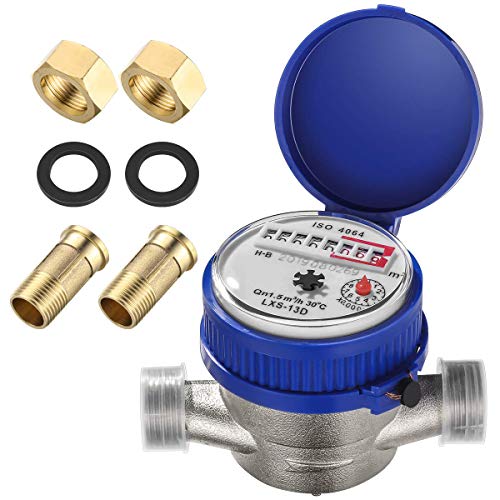 15mm 1/2 inch Cold Water Meter with Fittings for Garden & Home Usage Metering Applications Gardening Accessories