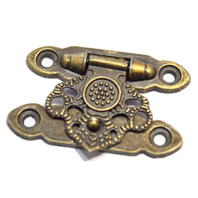 10 PCS Mini Antique Brass Latch Hasps Decorative Bronze Vintage Locks with Screws for Jewelry Case Wooden Boxes (Length:1-1/2", Height: 1")