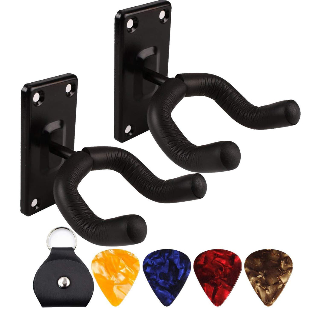 Guitar Wall Mount Hanger Hook Holder Stand 2 Pack Guitar Hangers Hooks for Acoustic Electric and Bass Guitars (2Pack-Black)