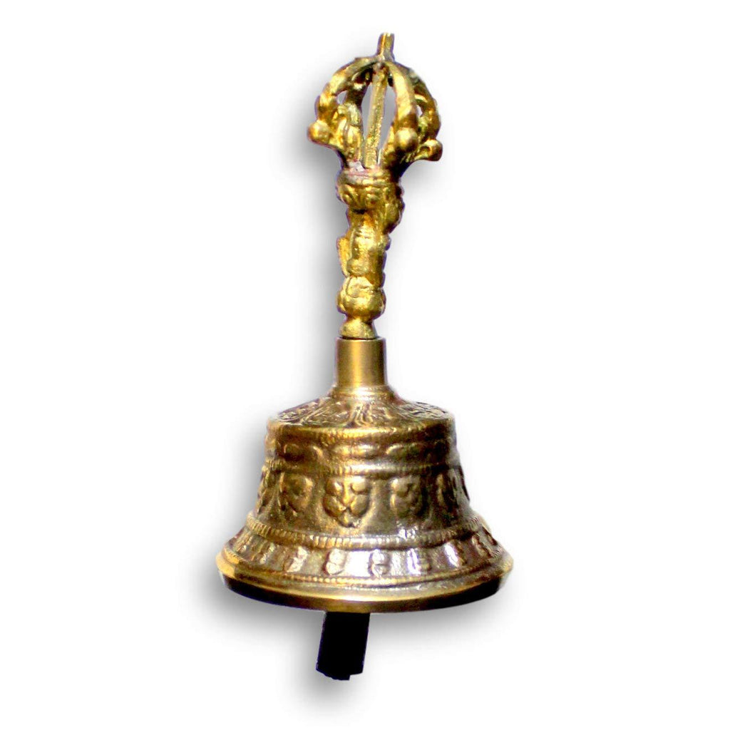 Large Engraved Hand Bell Produces Loud and Clear Sound for School Meditation Church, for Kids and Adults (5-inch High, Gold)
