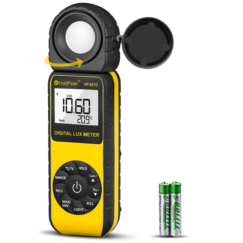 [AUSTRALIA] - Light Meter HOLDPEAK HP-881D Digital Lux Meter 0.01-400,000 Lux /1-40,000 FC Measuring Ranges and 270° Rotatable Detector for LED Lights and Plants Lumen Meter Y-HP-881D(0.01-400,000 Lux /1-40,000 FC) 