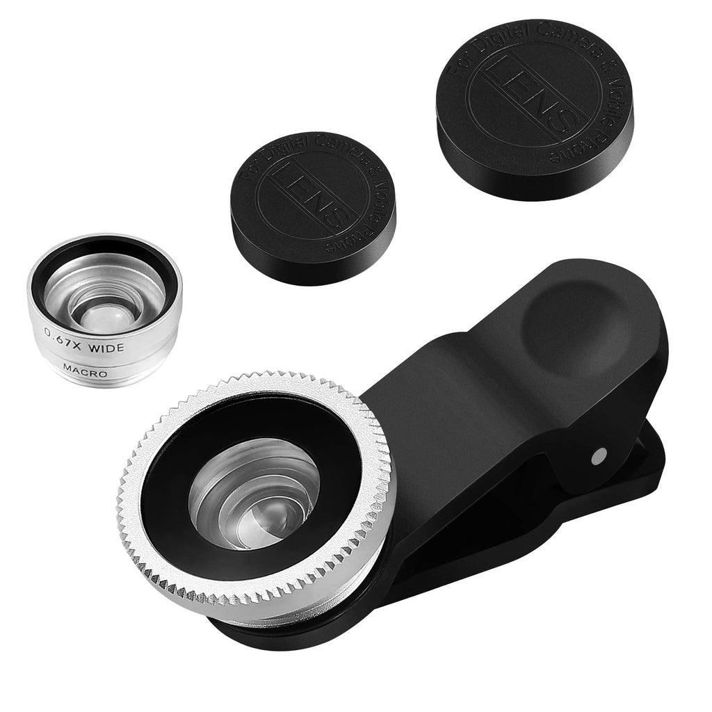 Hemobllo Portable Cell Phone Camera Lens Super Wide Angle Lens Macro Lens Fisheye Lens Clip on 3 in 1 Mobile Phone Lens Compatible for iPhone 6S/7/8/X (Silver) Silver