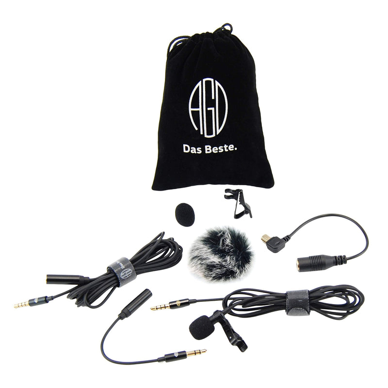 [AUSTRALIA] - AGD Lavalier Lapel Microphone Kit - Clip-on Omnidirectional Condenser Lav Mic Compatible with iPhone, iPad, GoPro, DSLR, Camcorder, Zoom Audio Recorder, PC, MacBook, Android, PS4 