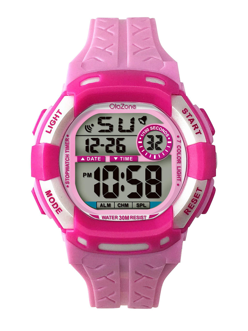 Girls Watch Kids Digital 7-Color Flashing Light Water Resistant 100FT Alarm Gifts for Girls Age 8-12 485 (Pink)