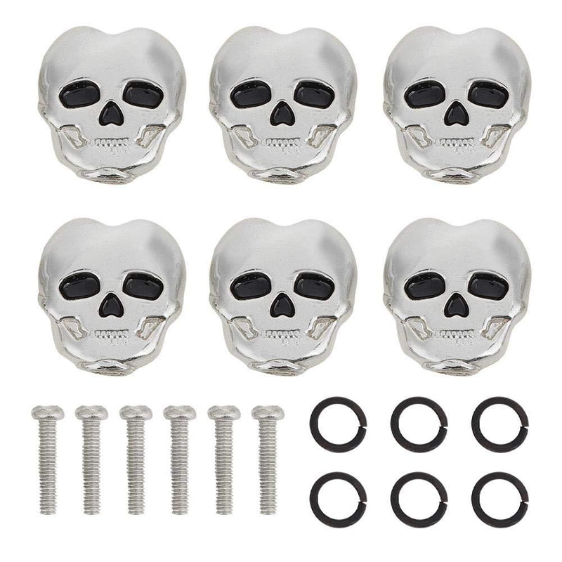 Wbestexercises Tuning Peg Caps, 6pcs Guitar Tuners Machine Head Skull Shape Tuning Key Button Cap Replacement Parts for Folk Electric Guitar (Silver) Silver