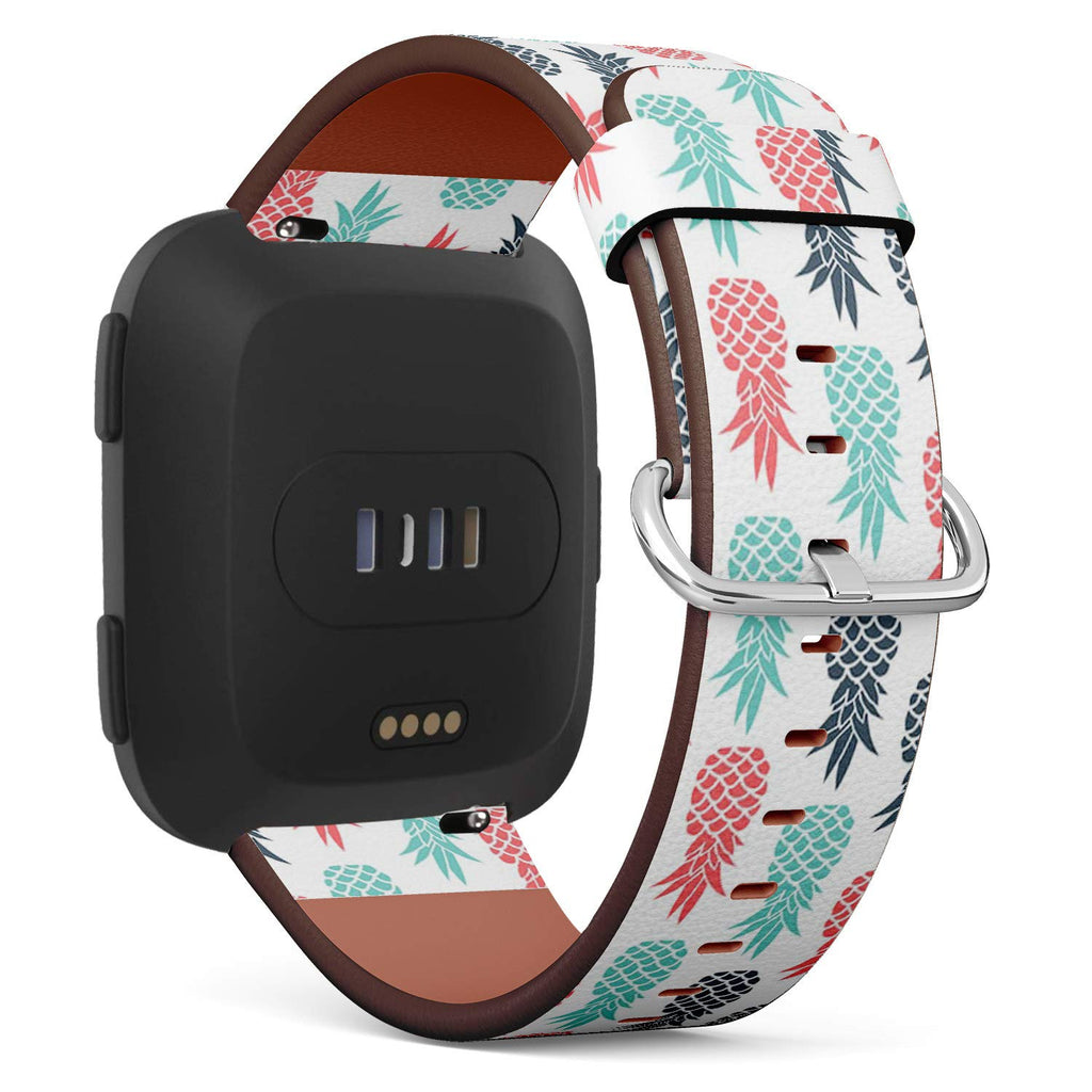 Compatible with Fitbit Versa, Fitbit Versa 2, Fitbit Versa Lite, Leather Wristband Bracelet with Quick-Release Spring Pins - Pineapple Fruit