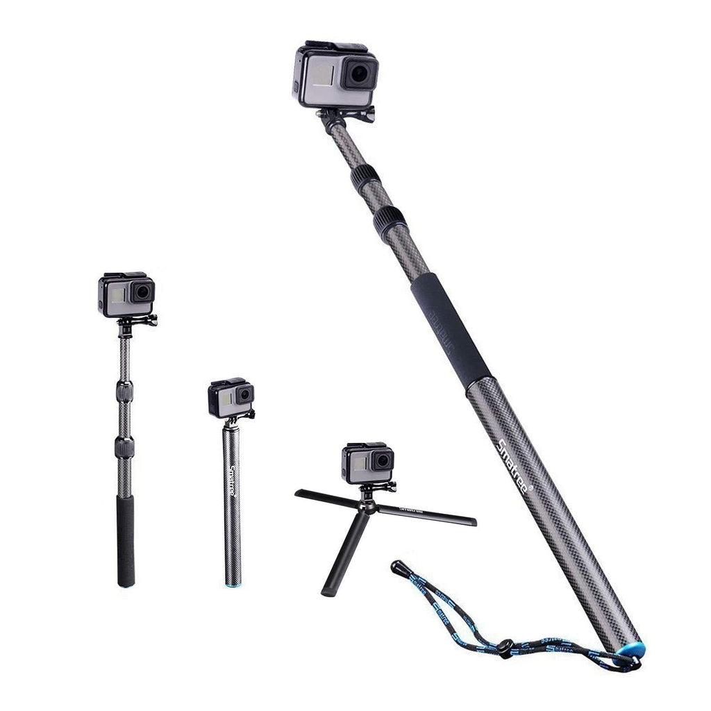 Smatree Carbon Fiber Selfie Stick Tripod Extension Monopod Compatible with GoPro Hero 9/8/7/6/5/4/3 plus/3/2018/Fusion/AKASO/SJCAM SJ4000 Xiaomi Yi/DJI OSMO Action Cameras with Tripod