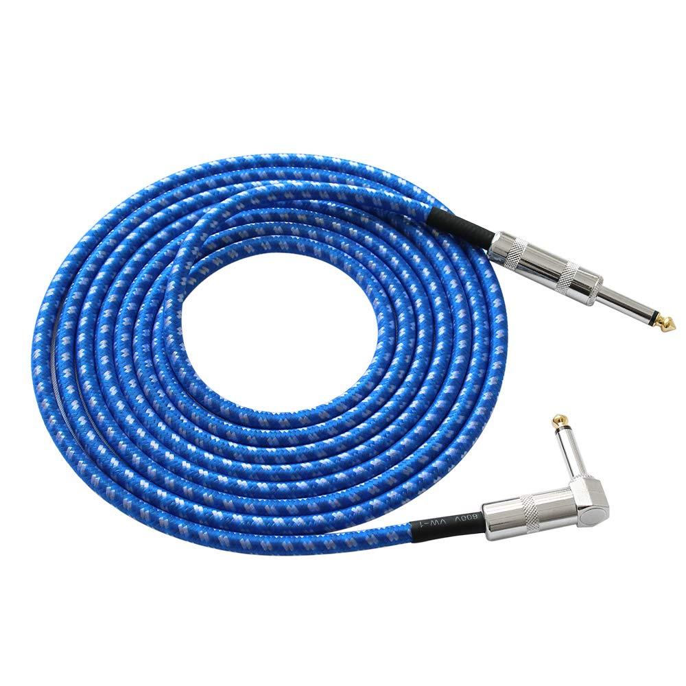 [AUSTRALIA] - Instrument Cable 10 ft Guitar Instrument Cable - Right Angle 1/4-Inch to Straight 1/4-Inch 10 FT Blue White Tweed Cloth Jacket for Electric Guitar, bass Guitar, Electric Mandolin, pro-Audio 10FT 