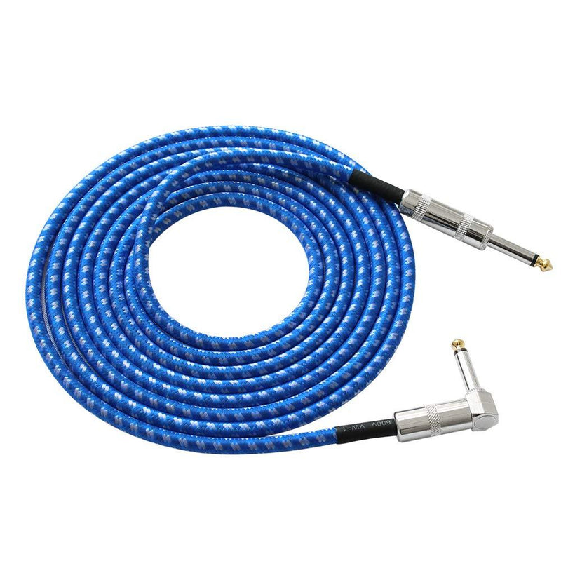 [AUSTRALIA] - Instrument Cable 10 ft Guitar Instrument Cable - Right Angle 1/4-Inch to Straight 1/4-Inch 10 FT Blue White Tweed Cloth Jacket for Electric Guitar, bass Guitar, Electric Mandolin, pro-Audio 10FT 