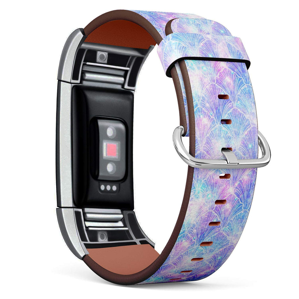 Compatible with Fitbit Charge 2 - Leather Watch Wrist Band Strap Bracelet with Stainless Steel Clasp and Adapters (Mermaid Galaxy)