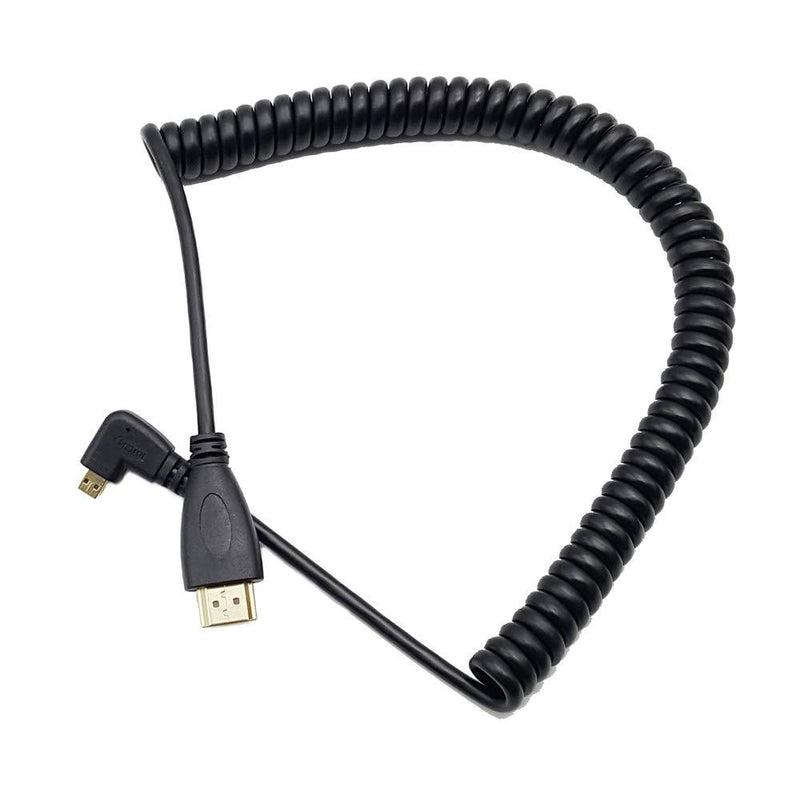 Seadream Left Angled Coiled Micro HDMI to HDMI Male Cable - Stretched Length 50cm to 1.8m - Supports Ethernet, 3D 4K (Left Angled)