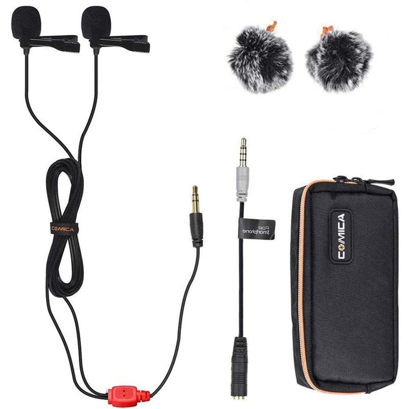 [AUSTRALIA] - Lavalier Microphone,Comica CVM-D02R Dual Lapel Microphone Omnidirectional Condenser Clip on Lav Microphone for Canon Nikon Sony DSLR Cameras, Interview Recording Microphone for Smartphones 117inch red 