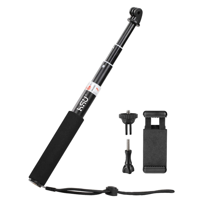 HSU Extendable Selfie Stick，Waterproof Hand Grip for GoPro Hero 9/8/7/6/5/4, Handheld Monopod Compatible with Cell Phones and Other Action Camera Selfie Stick 11.8"to 36.2"