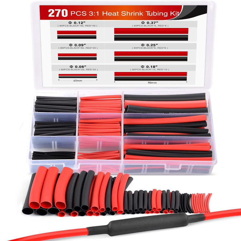 Nilight 270 pcs 3:1 Dual Wall Adhesive Heat Shrink Tubing kit, 6 Sizes(Dia): 1/16", 3/32", 1/8", 3/16", 1/4", Best Cable Sleeve Tube Assortment , 2 Years Warranty