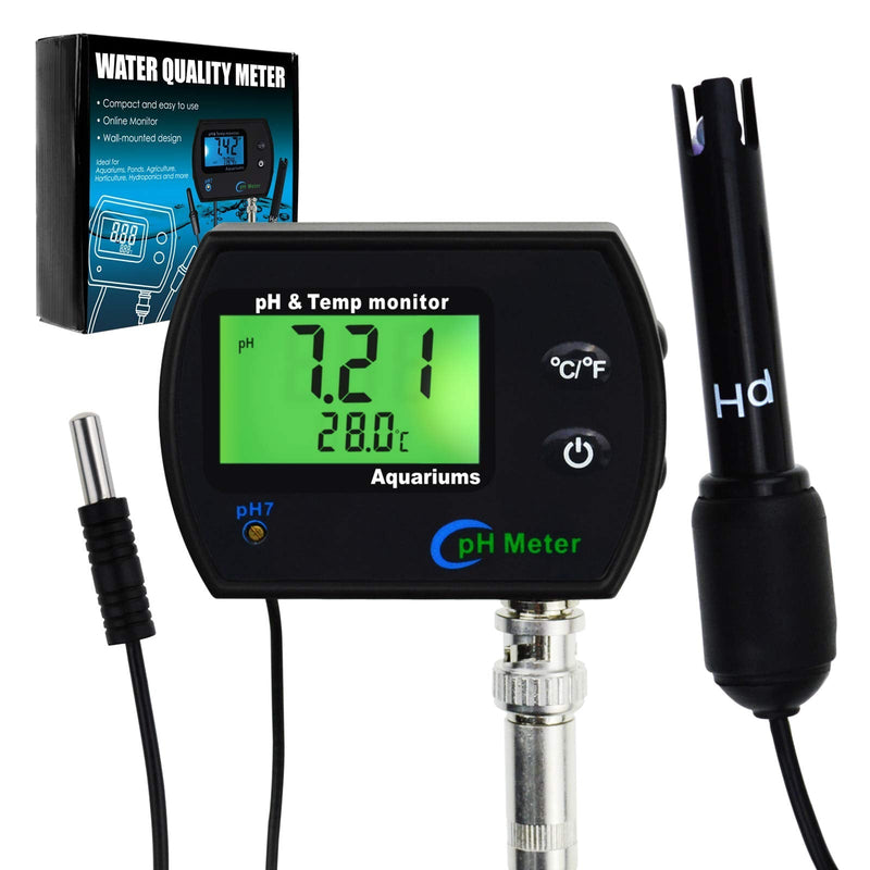 [AUSTRALIA] - PH & Temperature 2-in-1 Continuous Monitor Meter w/Backlight Replaceable Electrode, Dual Display 0.00~14.00pH °C/ °F Water Quality Monitoring Kit, for Aquariums Hydroponics Pools Tanks Spa 