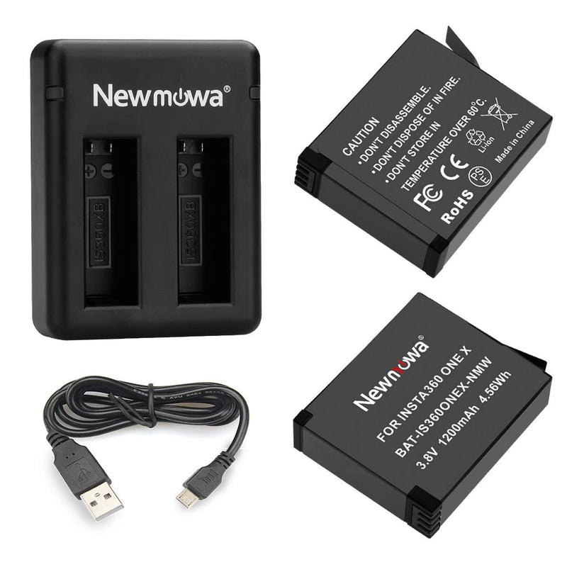 Newmowa Replacement Battery(2 Pack) and Dual USB Charger for Insta 360 ONE X