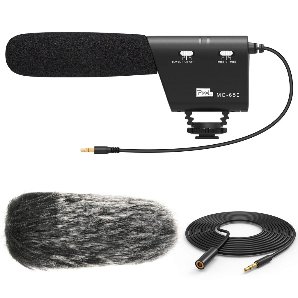 PIXEL MC650 Camera Microphone Kit, Directional Shotgun Video Mic for DSLR Camera Camcorder with Deadcat Windscreen, Foam Windshield, 9.8' Extension Cable