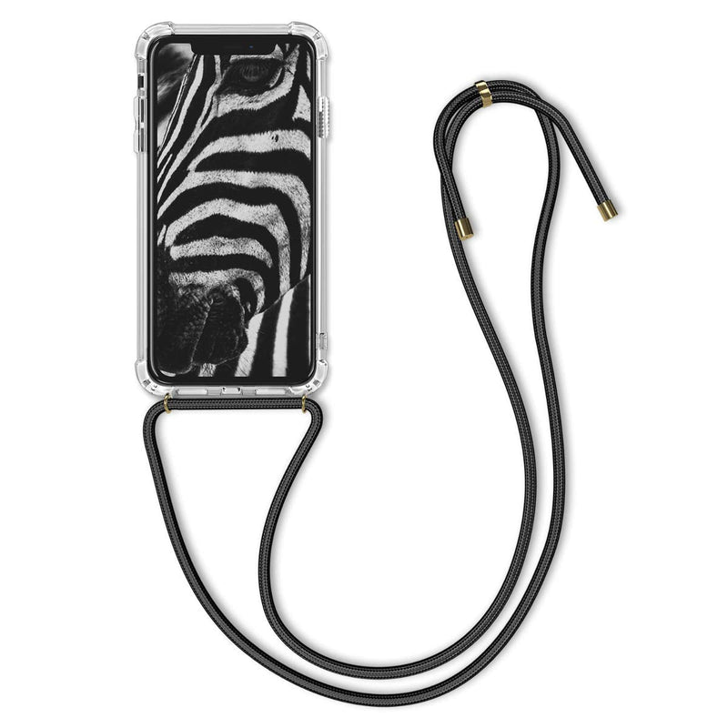 kwmobile Crossbody Case Compatible with Apple iPhone XR - Case Clear TPU Phone Cover w/Lanyard Cord Strap - Transparent/Black transparent / black