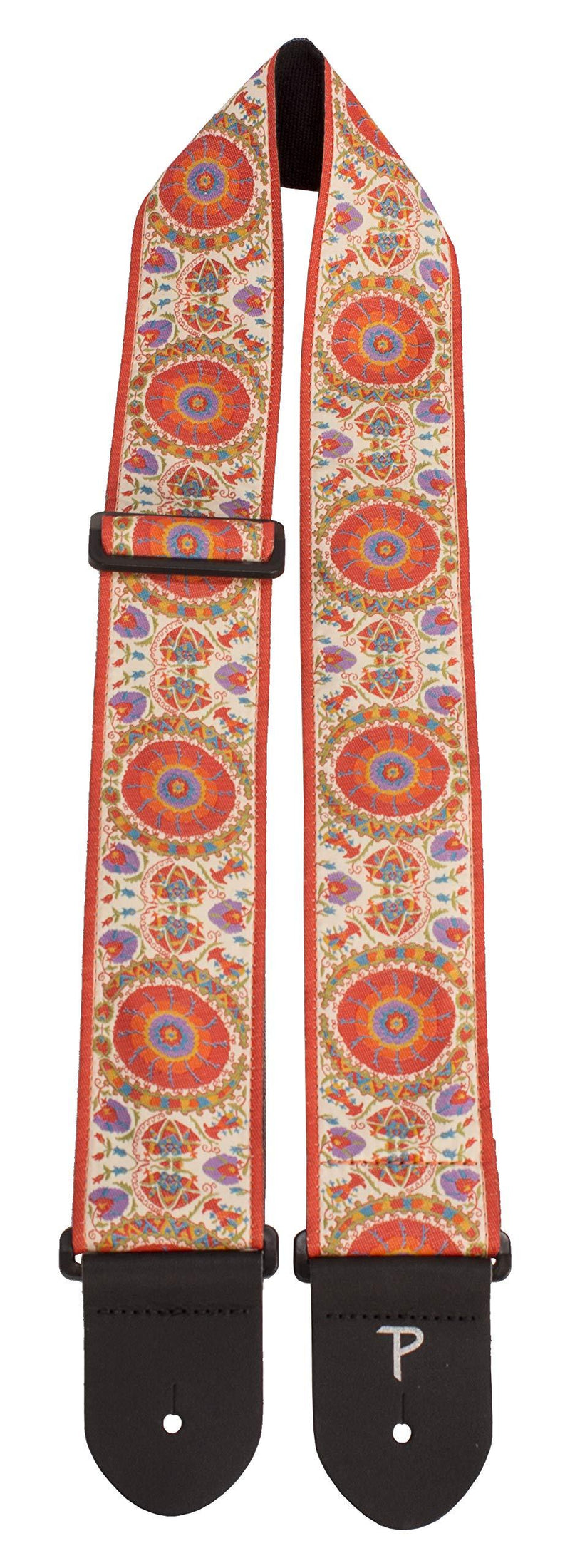 Perri's Leathers Jacquard Guitar Strap with Leather Ends, Orange Mandala Print, Adjustable Length 39" to 58", Stylish, Comfortable, 2.5" Wide