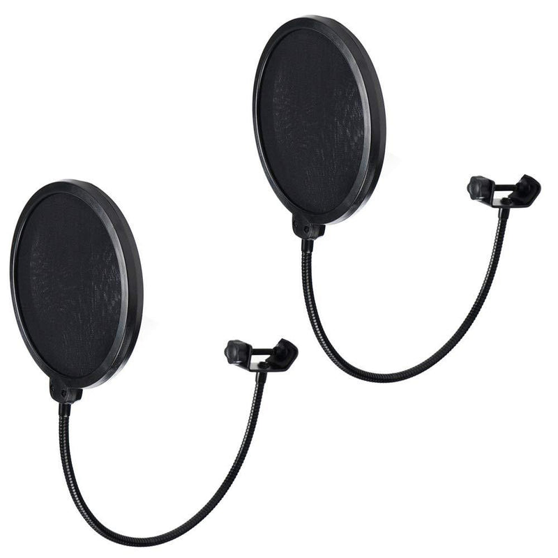 2 Packs 6 Inch Microphone Studio Pop Filter with Flexible 360°Goose neck Stand Clip, DaKuan Round Shape Microphone Wind Pop Filter Mask Shield with Clamp