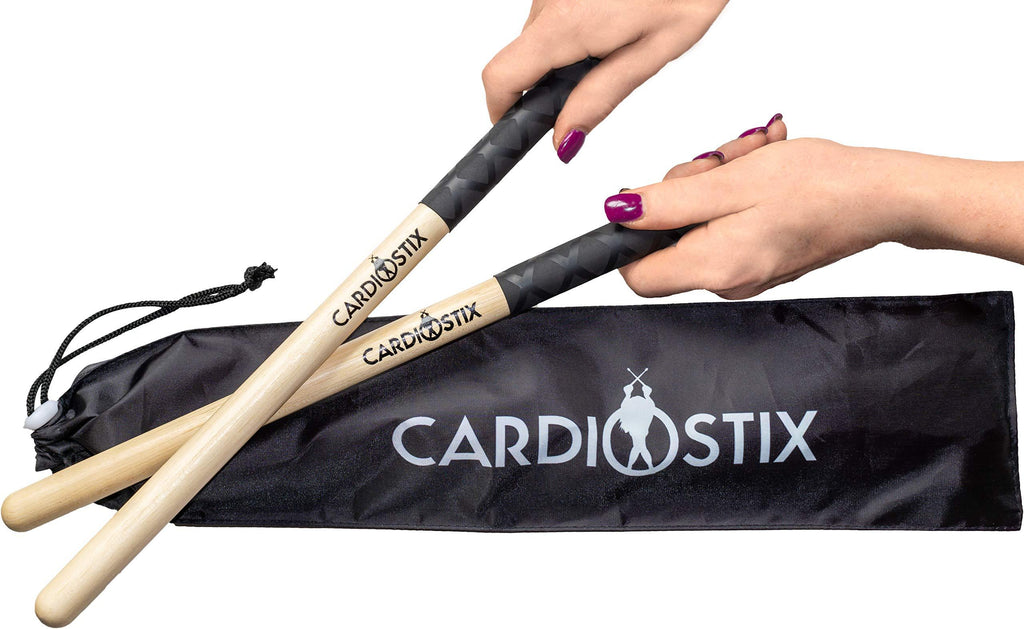 CardioStix Bundle 8oz Highest-Weighted(1 PAIR WITH BAG) Premium American Hickory Wood Cardio Drum Sticks | For Drumming, Fitness, Aerobic Class, Exercises(Black Bundle) Black with Bag